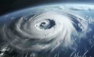 ai generato super tifone, tropicale tempesta, ciclone, tornado, al di sopra di oceano. tempo metereologico sfondo. generativo ai foto