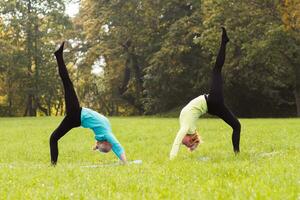 Due donna fare yoga nel natura. foto