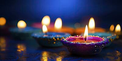 ai generato contento diwali. diya olio lampade erano illuminato durante il celebrazione. ai generato foto