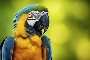 ai generato blu e giallo ara pappagallo. ai generato foto