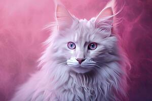 ai generato rosa colorato gatto su rosa sfondo. ai generato foto