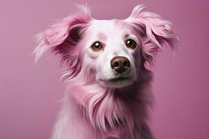 ai generato rosa colorato cane su rosa sfondo. ai generato foto