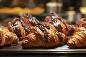 ai generato cioccolato Cornetti nel forno. ai generato. foto