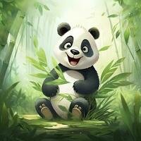 ai generato carino panda nel il mezzo di un' bambù foresta. maglietta design. ai generato foto