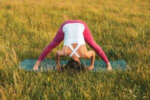 bellissimo donna fare yoga nel il natura foto