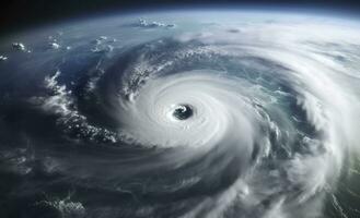 ai generato super tifone, tropicale tempesta, ciclone, tornado, al di sopra di oceano. tempo metereologico sfondo. generativo ai foto