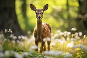 ai generato femmina capriolo cervo con bellissimo fiore. ai generato foto