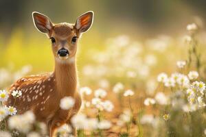 ai generato femmina capriolo cervo con bellissimo fiore. ai generato foto