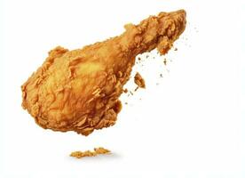 ai generato fritte pollo gamba caduta nel il aria isolato su un' bianca sfondo. ai generato. foto