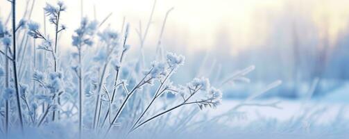 ai generato congelato nevoso erba, inverno naturale astratto sfondo. bellissimo inverno paesaggio. ai generato foto