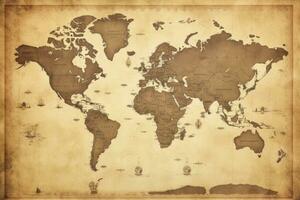 ai generato grande dettagliato illustrazione di il mondo carta geografica nel Vintage ▾ stile. ai generato foto