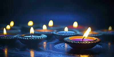 ai generato contento diwali. diya olio lampade erano illuminato durante il celebrazione. ai generato foto