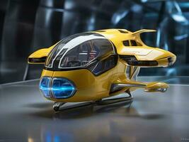 ai generato futuristico miniatura volante macchina, navicella spaziale, aria Taxi modello design foto