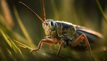 ai generato vicino su di un' verde locusta su un' piccolo foglia nel natura generato di ai foto