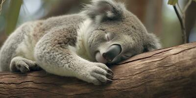 ai generato koala addormentato nel albero. ai generato foto