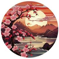 ai generato ciliegia fiori nel il tramonto sfondo. giapponese tatuaggio stile. ai generato foto