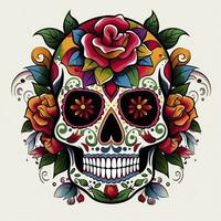 ai generato messicano Rose cranio. messicano Rose cranio. dia de los muertos shugar colorato testa. ai generato foto