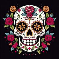 ai generato messicano Rose cranio. messicano Rose cranio. dia de los muertos shugar colorato testa. ai generato foto