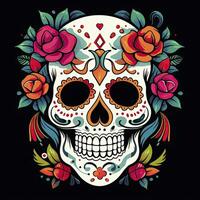 ai generato messicano Rose cranio. messicano Rose cranio. dia de los muertos shugar colorato testa. ai generato foto