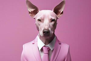 ai generato rosa colorato cane su rosa sfondo. ai generato foto