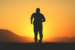 Uomini silhouette io am jogging per restare salutare nel il sera. uomini esercizio di in esecuzione. Salute cura concetto foto