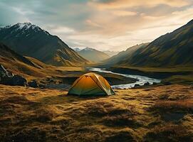 ai generato solitario tenda nel un' bellissimo paesaggio foto