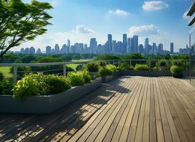 ai generato privato tetto cielo giardino su un' grattacielo condominio o Hotel foto