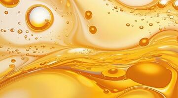 ai generato olio bolle sfondo, oro liquido con d'oro gocce. foto