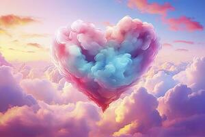 ai generato bellissimo colorato San Valentino giorno cuore nel il nuvole come astratto sfondo. ai generato foto