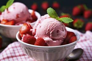 ai generato fragola ghiaccio crema con fresco fragole. ai generato foto