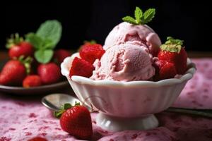 ai generato fragola ghiaccio crema con fresco fragole. ai generato foto