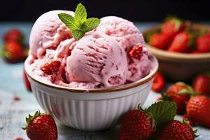 ai generato fragola ghiaccio crema con fresco fragole. ai generato foto