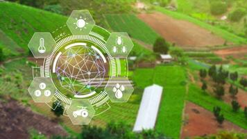 infografica inteligente agricoltura e precisione agricoltura con visivo icona, innovazione tecnologia per inteligente azienda agricola sistema, agricoltura gestione, inteligente tecnologia concetto moderno tecnologia. foto