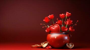 ai generato un' vaso pieno con molte di rosso fiori, ai foto