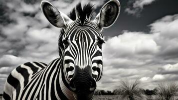 ai generato un' nero e bianca foto di un' zebra, ai