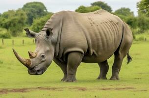 ai generato Sud africano rinoceronte pascolo. ai generato foto