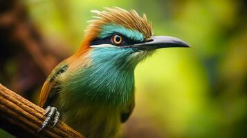 ai generato turchese sopracciglio motmot nel vivace colori. generativo ai foto