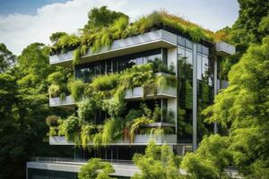 ai generato ufficio edificio con verde ambiente. ai generato foto