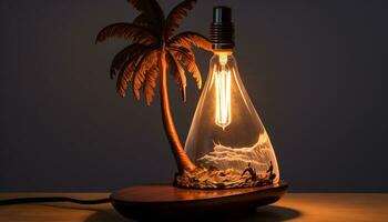 ai generato Noce di cocco albero nel un' lampadina lampada foto