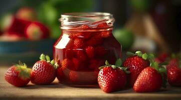 ai generato fragola marmellata e fresco frutti di bosco. generativo ai foto