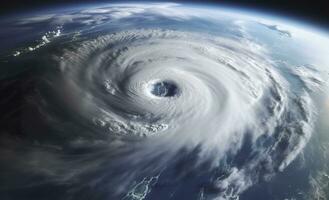 ai generato super tifone, tropicale tempesta, ciclone, tornado, al di sopra di oceano. tempo metereologico sfondo. generativo ai foto