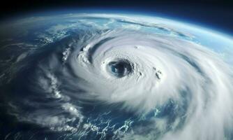 ai generato super tifone, tropicale tempesta, ciclone, tornado, al di sopra di oceano. tempo metereologico sfondo. generativo ai foto