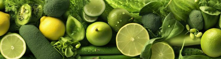 ai generato bandiera disposizione di verde frutta e verdure. generativo ai. foto