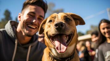 ai generato animale domestico adozione evento dove famiglie interagire. generativo ai foto