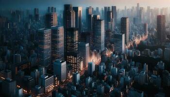 ai generato tetto Visualizza di un' occupato città a crepuscolo. generativo ai foto
