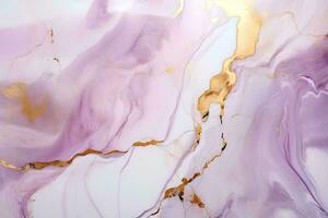 ai generato astratto sfondo di viola, oro e bianca marmo liquido modello con d'oro striature foto