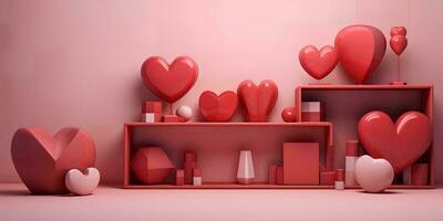 ai generato rosa interno con il petto di cassetti e rosa cuori. 3d interpretazione per San Valentino giorno foto