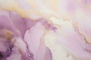 ai generato astratto sfondo di viola, oro e bianca marmo liquido modello con d'oro striature foto