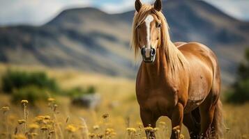 ai generato cavallo nel il campo foto