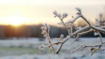 ai generato congelato ramo staglia contro tramonto. generativo ai foto
